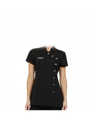 Blouse croisée noire brodée CESAM