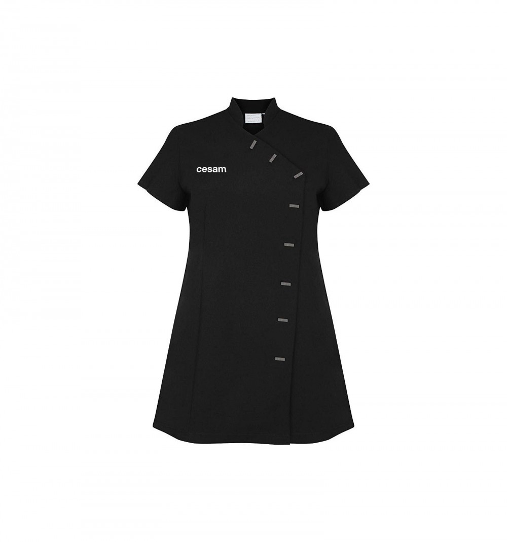 Blouse croisée noire brodée CESAM